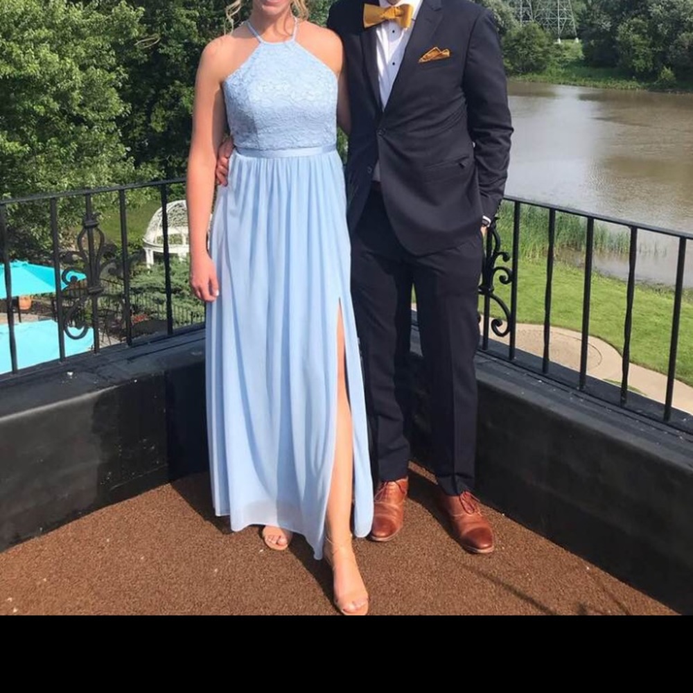 David’s Bridal Vera ice blue bridesmaid dress